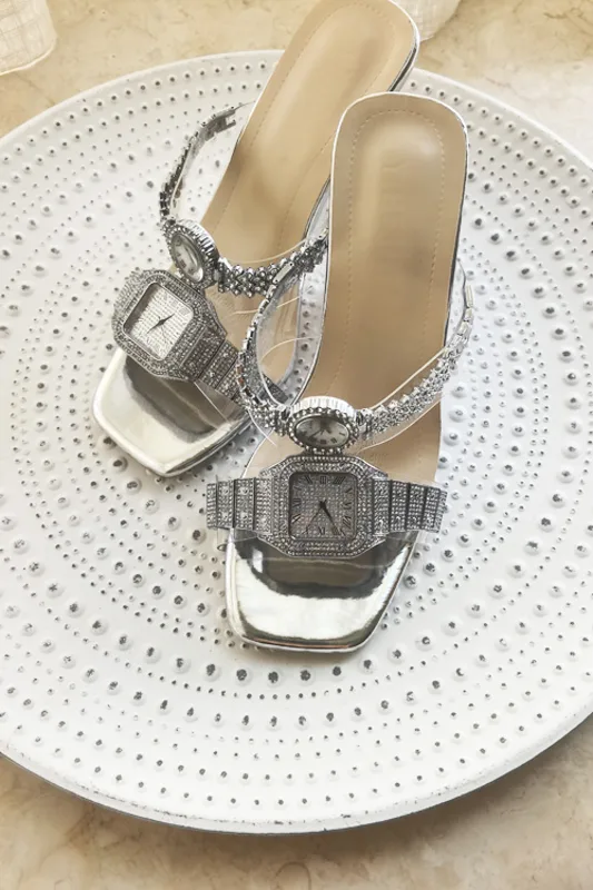 Clear Strap Heel - Design originale Orologio in cristallo sandali