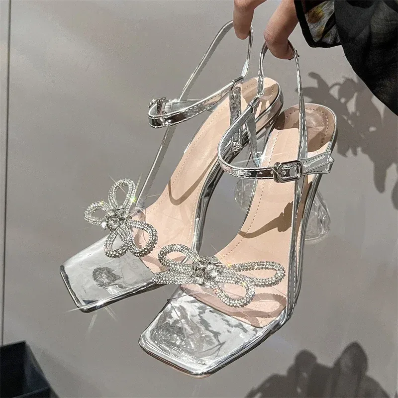 Clear Strap Heel - Aneikeh Moda Donna Sandali Farfalla-nodo Cinturino