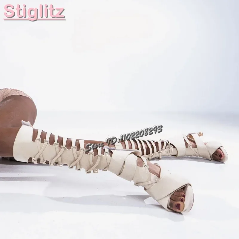 Strappy Heeled Sandals - Sandali romani incrociati retrò Solido smerigliato