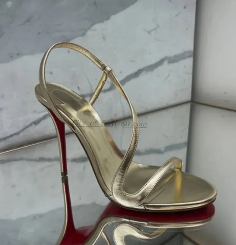 Metallic Heel Sandal - Sandali sexy in pelle metallizzata oro